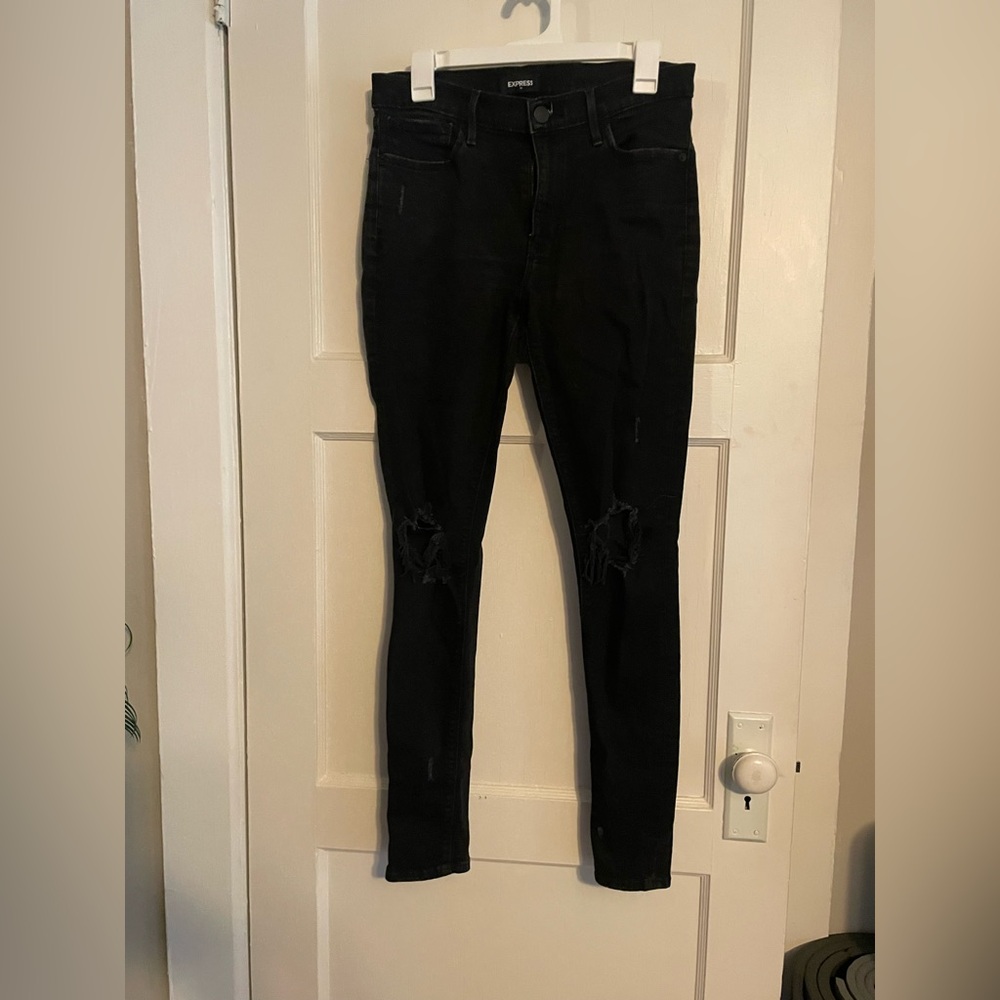 Express Black Distressed Skinny Jeans